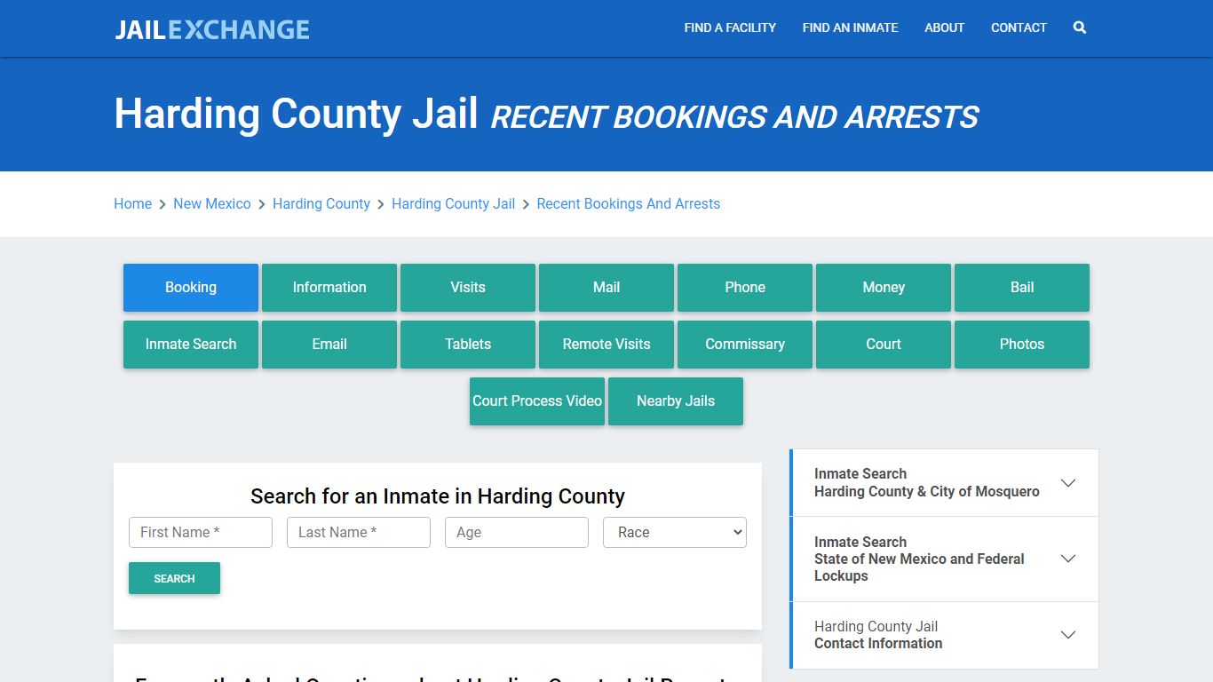 Harding County Jail Recent Bookings And Arrests - Jail Exchange