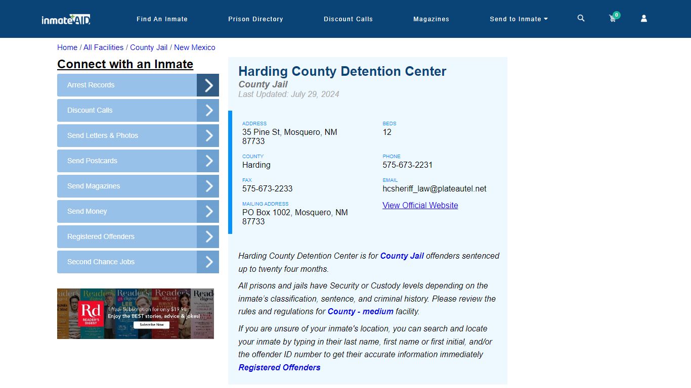 Harding County Detention Center - Inmate Locator